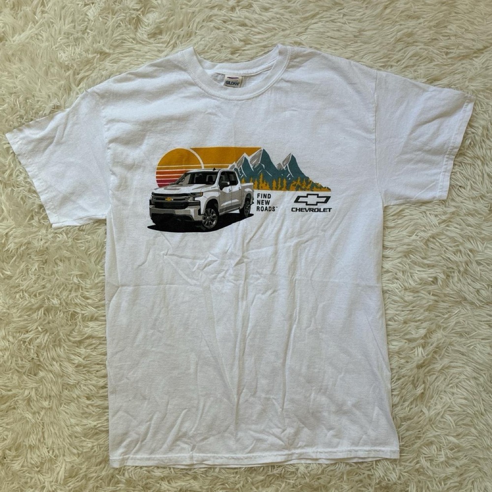 Chevrolet white truck offroad mountains t shirt USA trucks chevy aesthetic M